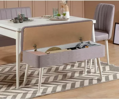 Set tavoline me karrige për ngrënie, e zgjatshme, 4 pjesë, Skye Decor, Vina 0701 - 3, e bardhë, gri
