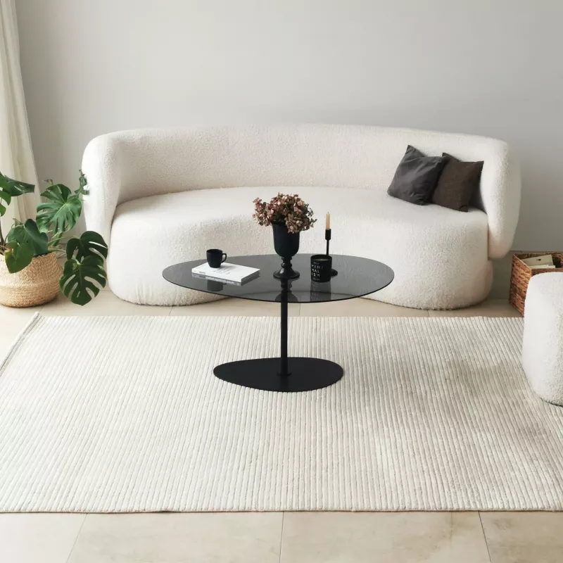 Tavolinë kafeje Hanah Home Porto, xham i errët, këmbë të zeza