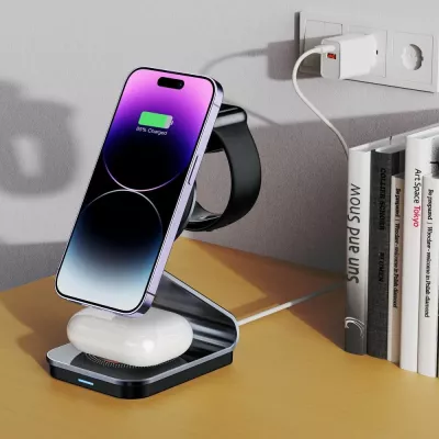 Karikues induktiv 3-në-1 Tech-Protect QI15W-A29 me MagSafe, për smartphone, Apple Watch dhe AirPods, i zi