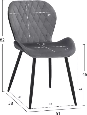 Karrige ngrënie Adalyn, PU e zezë dhe kadife gri, FH8729.01, 51x58x82 cm, set prej 2 copë