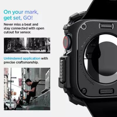 Mbështjellës Spigen Rugged Armor për Apple Watch 10, 46mm, i zi