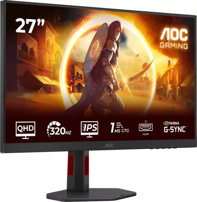Monitor gaming AOC Q27G4SRU 27", QHD 2560x1440, Fast IPS, 320Hz, HDR400, 2x HDMI 2.1, DP 1.4, USB hub, altoparlantë, full ergo, i zi