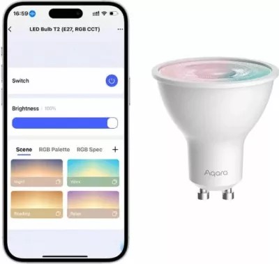 Llambë LED smart AQARA T2 LB-L03D, GU10 RGB CCT, 4.9W 450lm, 1 copë, e bardhë