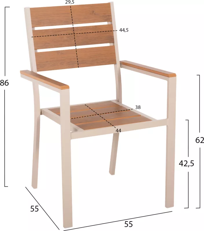 Karrige alumini SAGA FH5981.04, ngjyrë shampanjë-polivud, natyrale, 55x55x86H cm