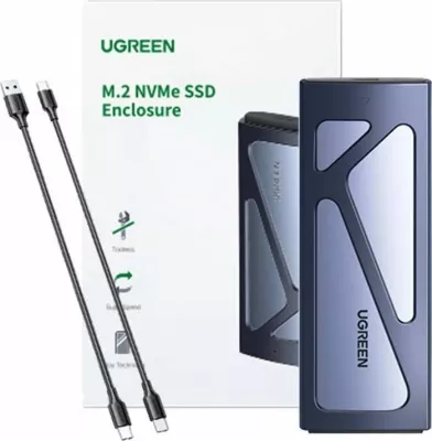 Kasë për SSD Ugreen 15512/CM578 M.2 NVMe, USB 3.2 Gen2 10Gbps, deri 2TB, e zezë, set me 2 kabllo