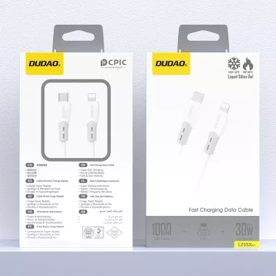 Kabllo USB-C në Lightning Dudao L25SX 30W 1 m me thurje silikoni, e bardhë