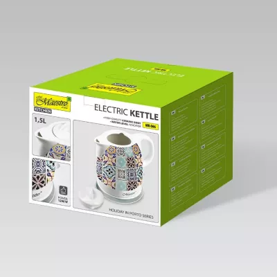Ibrik elektrik qeramike Maestro MR-066-PORTO, 1.5L, Bardhë me motive mozaiku
