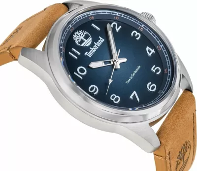 Orë dore për meshkuj Timberland Northbridge TDWGA2152102, 45 mm, Quartz, 5 ATM, cadran blu, rrip lëkure kafe, me kuti