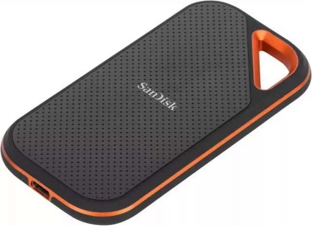SSD ekstern portativ SanDisk Extreme PRO SDSSDE81-2T00-G25, 2TB, NVMe, USB-C USB 3.2 Gen 2x2, 2000MB/s, IP55, set me 2 kabllo, e zezë/portokalli