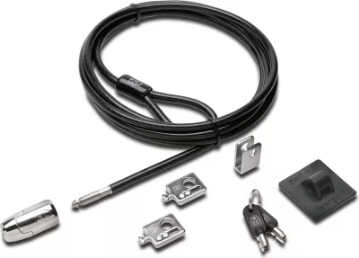 Set sigurie Kensington Desktop & Peripherals Locking Kit 2.0, 2.44m, çelës, karbon çelik, zi/argjend
