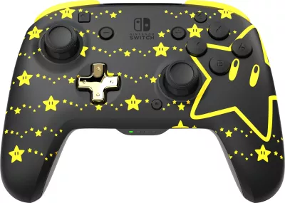 Kontroller pa tela PDP REMATCH GLOW Super Star për Nintendo Switch, bateri 40 orë, butona mbrapa të programueshëm, glow-in-the-dark, i zi/verdhe
