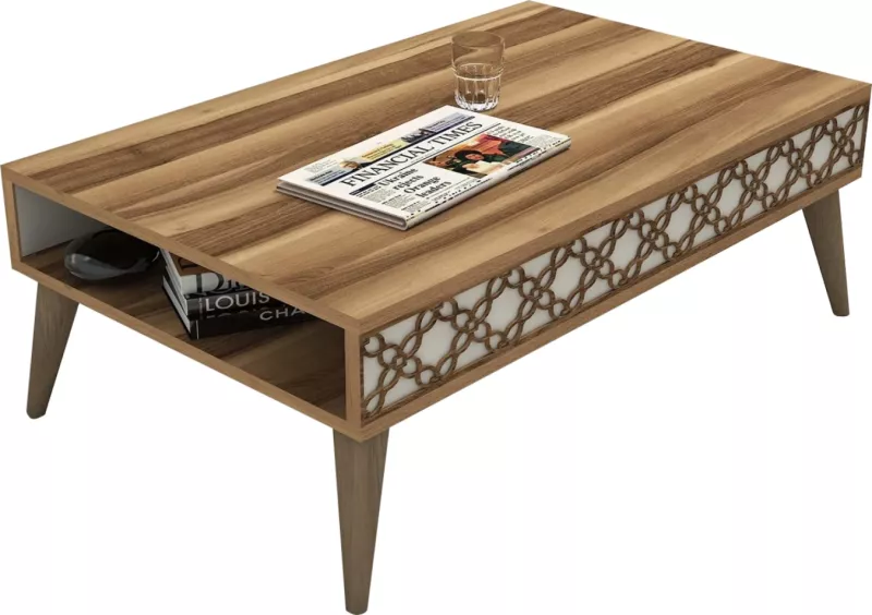 Tavolinë kafeje melamine FH9499.03 ngjyrë arre me anë kremi 105x60x36.6H cm
