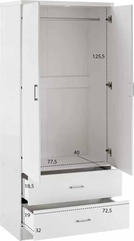 Dollap me 2 dyer dhe 2 sirtarë FH338.05 i bardhë 80x42,5x180,5 cm