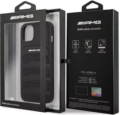 Mbështjellës AMG Mercedes për iPhone 14 Plus 6.7", lëkurë, i zi
