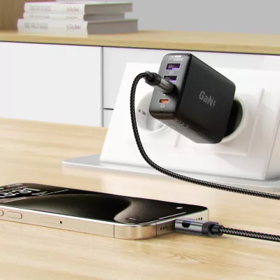 Kabllo Acefast C15-04 USB-C në USB-C me ekran LED, 1.2m, 60W, e zezë