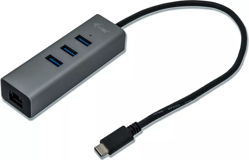 USB-C HUB I-Tec Metal 3 porta + Gigabit Ethernet, gri