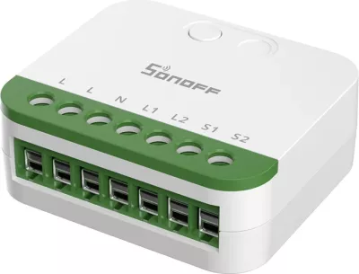 Switch smart dy-kanalësh Matter, Sonoff MINI-2GS, Wi‑Fi 2.4GHz, 2x10A 16A total, i bardhë