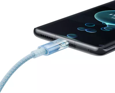 Kabllo USB-C në USB-C Baseus Explorer, 1m, 100W, Sensor temperature, Blu