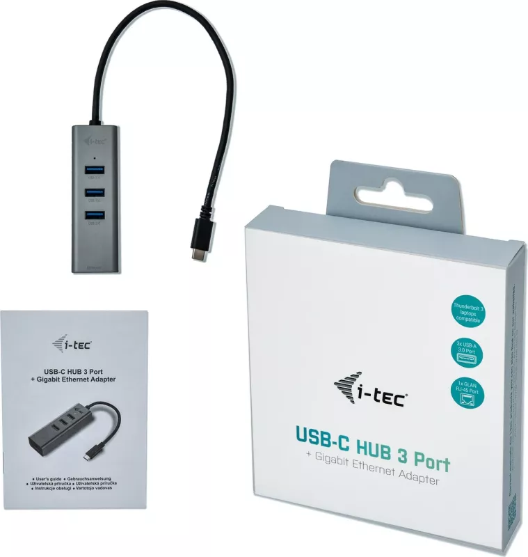 USB-C HUB I-Tec Metal 3 porta + Gigabit Ethernet, gri