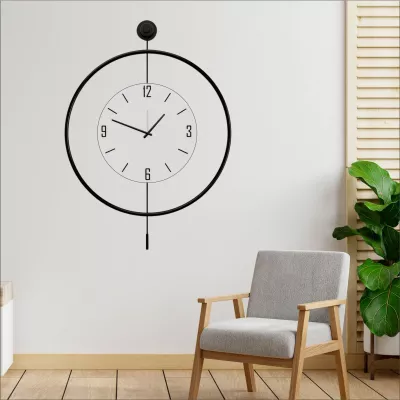 Orë muri dekorative prej metali, e zezë, Wallity Mclock-00112