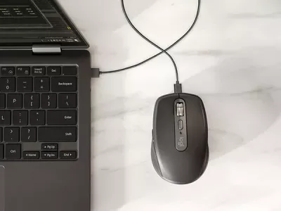 Maus Logitech MX Anywhere 3S për biznes, RF Wireless + Bluetooth, 8000 DPI, Grafit