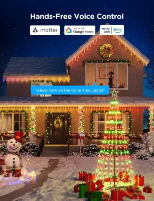 Drita dekorative smart Govee Cone Tree Lights RGBIC, IP65, 66 skena, me kontroll zanor, multicolor, set me 6 kunja