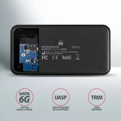 Docking station AXAGON ADSA-SN për HDD/SSD 2.5"/3.5", USB 3.2 Gen 1, e zezë