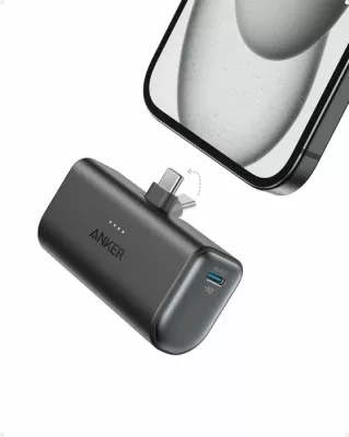 Powerbank Anker Nano 5K A1653H11 5000mAh 22.5W USB-C me konektor të palosshëm, e zezë, set me kabllo USB-C në USB-C 0.6m