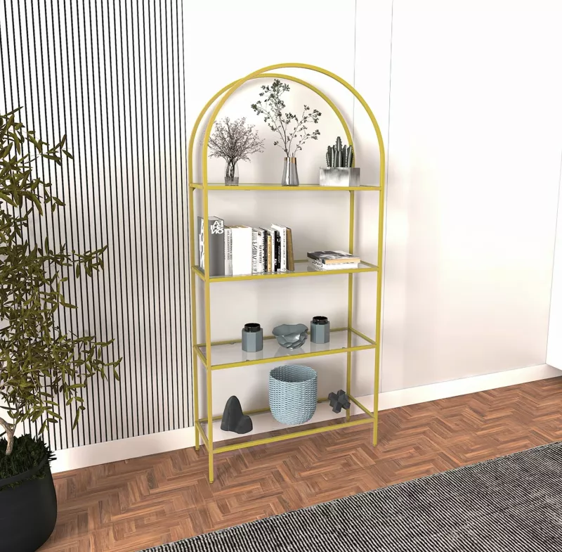Raft librash Hanah Home, Mona, xham i tejdukshëm, këmbë metalike ngjyrë ari
