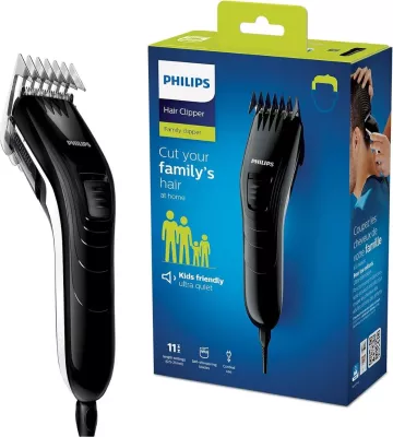 Makinë qethëse Philips QC5115/15 me kabllo, 11 nivele gjatësie, tehe çeliku vetë-mprehëse, e zezë