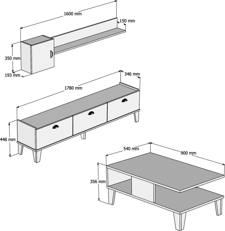 Set mobiljesh për dhomë dite Hanah Home, Sumer G5030, ngjyrë lis dhe mermer