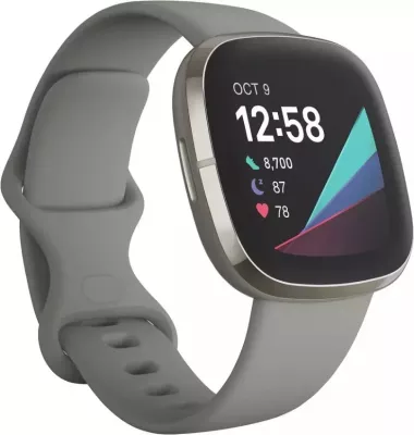 Smartwatch Fitbit Sense FB512SRSG me GPS, EDA, bateri deri 6 ditë, 50m rezistencë ndaj ujit, gri sage/argjendtë