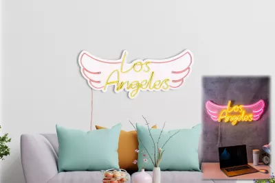 Dekor ndriçues plastik LED, Los Angeles, rozë dhe verdhë, 70x31x2 cm