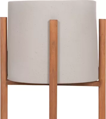 Vazo e brendshme RENTIL, fibër-cement, ngjyrë gri, bazë dru tik, Φ27x66cm