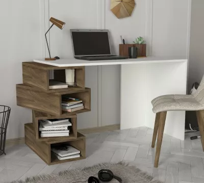 Tavolinë studimi Hanah Home, Jenga, e bardhë dhe arrë