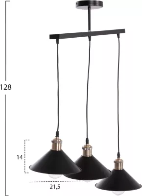 Llambë tavani varëse me 3 drita, metal i zi, detaje bronzi, FH7533.11, 21.5x128cm