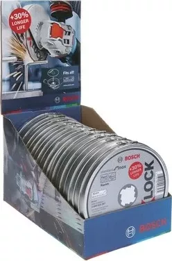 Disk prerës Bosch X-LOCK Standard Inox 125mm, 1mm, 10 copë, zi/bardhë