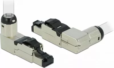 Konektor RJ45 DeLOCK Cat6A, plug metalik i kënduar, S/UTP, gri