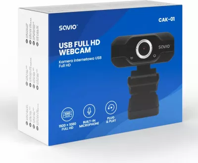 Webkamerë Savio CAK-01 Full HD 1080p USB me mikrofon, e zezë