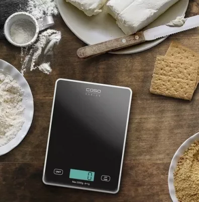 peshore kuzhine CASO Slim Design 3210, 5 kg, 1 g, Sensor-Touch, g/oz, e zezë, me bateri të përfshirë