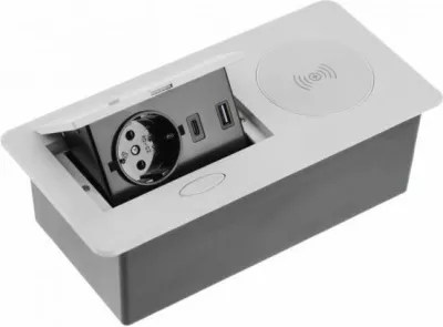 Prizë e integrume GTV AVARO PLUS, 1x 16A, USB-A/USB-C, karikues Qi, kabllo 1.5m, silver