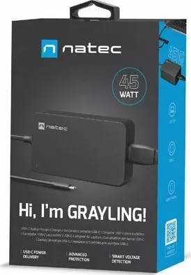 Adapter rryme për laptop Natec Grayling NZU-2033 45 W USB-C Power Delivery 20 V 3 A, i zi