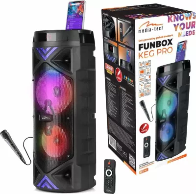 Altoparlant Media-Tech Funbox Keg Pro MT3182, Bluetooth 5.0, 50W RMS, RGB, FM radio, me mikrofon & telekomandë, i zi