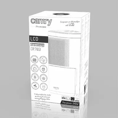 dehumidifikues ajri CAMRY CR7851 10L/24h, LCD, kompresor, rezervuar 2.2L, i bardhë
