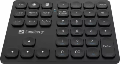 Tastierë numerike wireless Sandberg 630-09, 2.4GHz + Bluetooth, bateri e rikarikueshme, receiver USB-A, e zezë