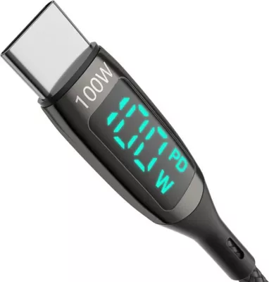 Kabllo USB-C në USB-C BlitzWolf BW-TC23, 1.8m, 100W, me ekran, e zezë
