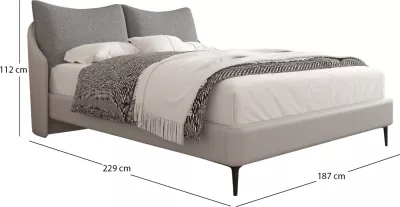 Krevat dopio Brittania, material stof & PVC, ngjyrë gri, këmbë metalike të zeza, për dyshek 160x200cm