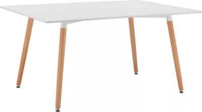 Tavolinë kuzhine minimaliste, MDF e bardhë, këmbë ahu, 160x90x74