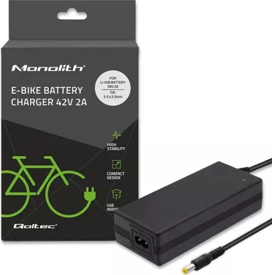 Karikues Qoltec 50761 për bateri e-bike, 42V, 2A, Zi