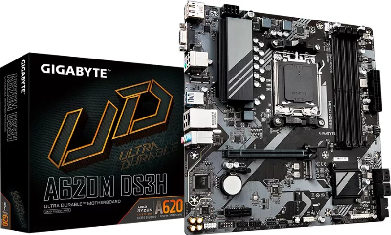 Pllakë amë Gigabyte A620M DS3H, Socket AM5, mATX, 4xDDR5, 1xM.2, 4xSATA, VGA/DP/HDMI, GbE LAN